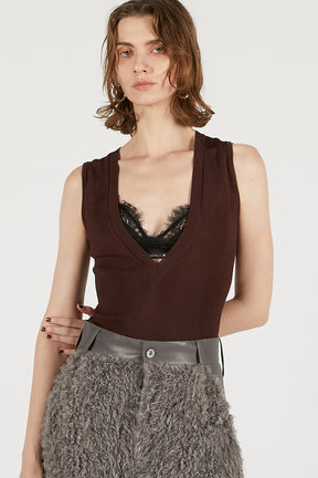 Deep V Neck Bodysuit Chocolate