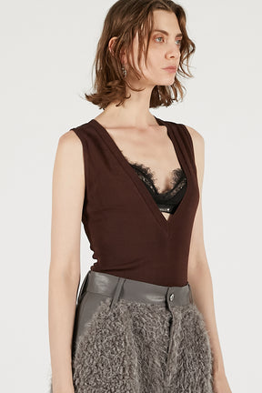 Deep V Neck Bodysuit Chocolate