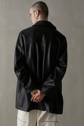 【SALE】Vegan Leather Middle Coat