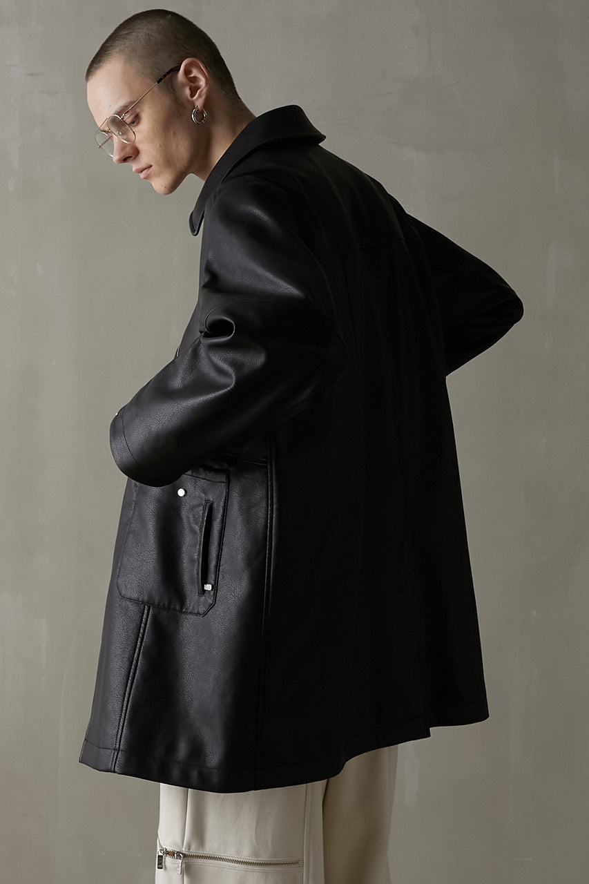 【SALE】Vegan Leather Middle Coat
