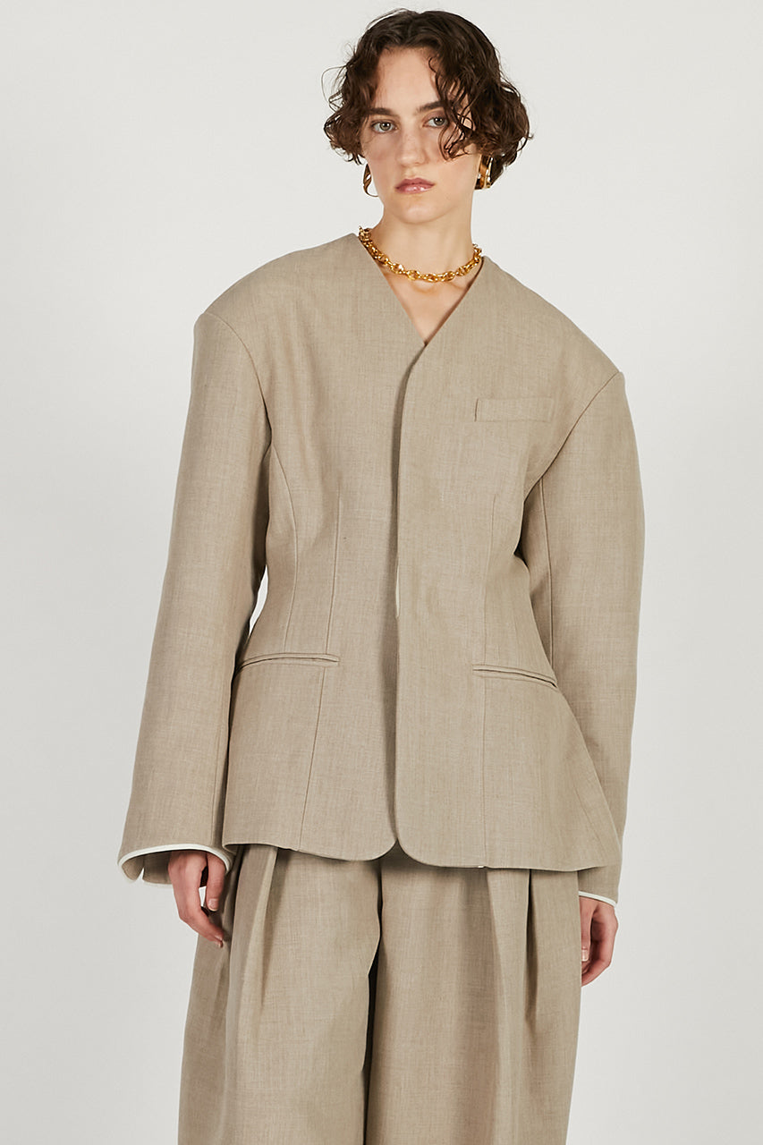 Round Shoulder No-Collar Jacket - 2026 SPRING