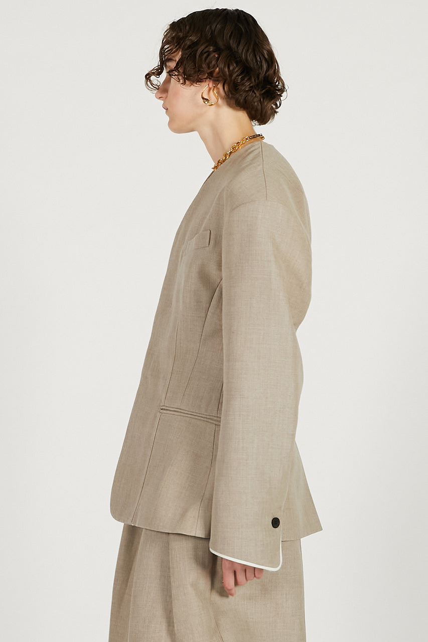 Round Shoulder No-Collar Jacket - 2026 SPRING