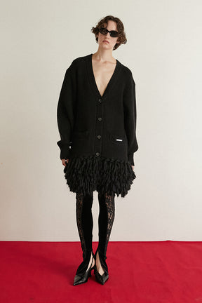 Hand-Fringed Knit Cardigan