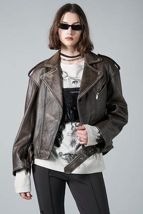 [24Autumn PRE ORDER] RUB OFF COW LEATHER RIDERS JACKET