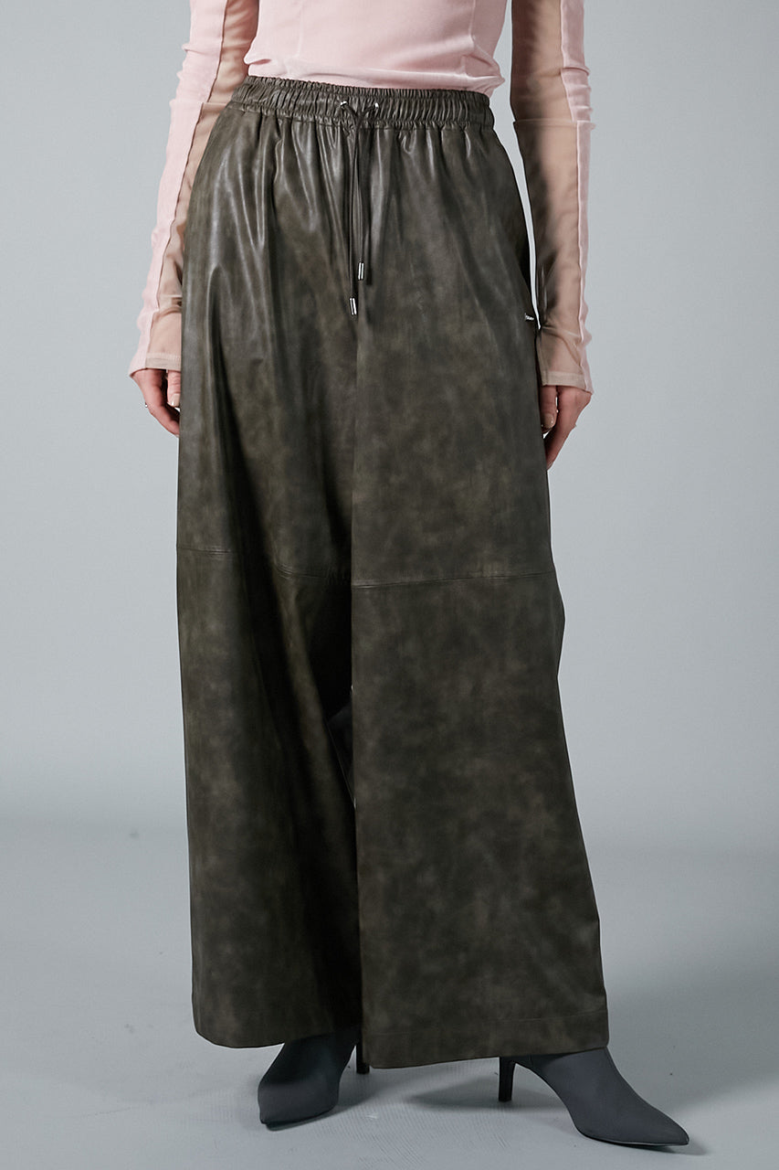 Synthetic Leather Voluminous Wide Pants