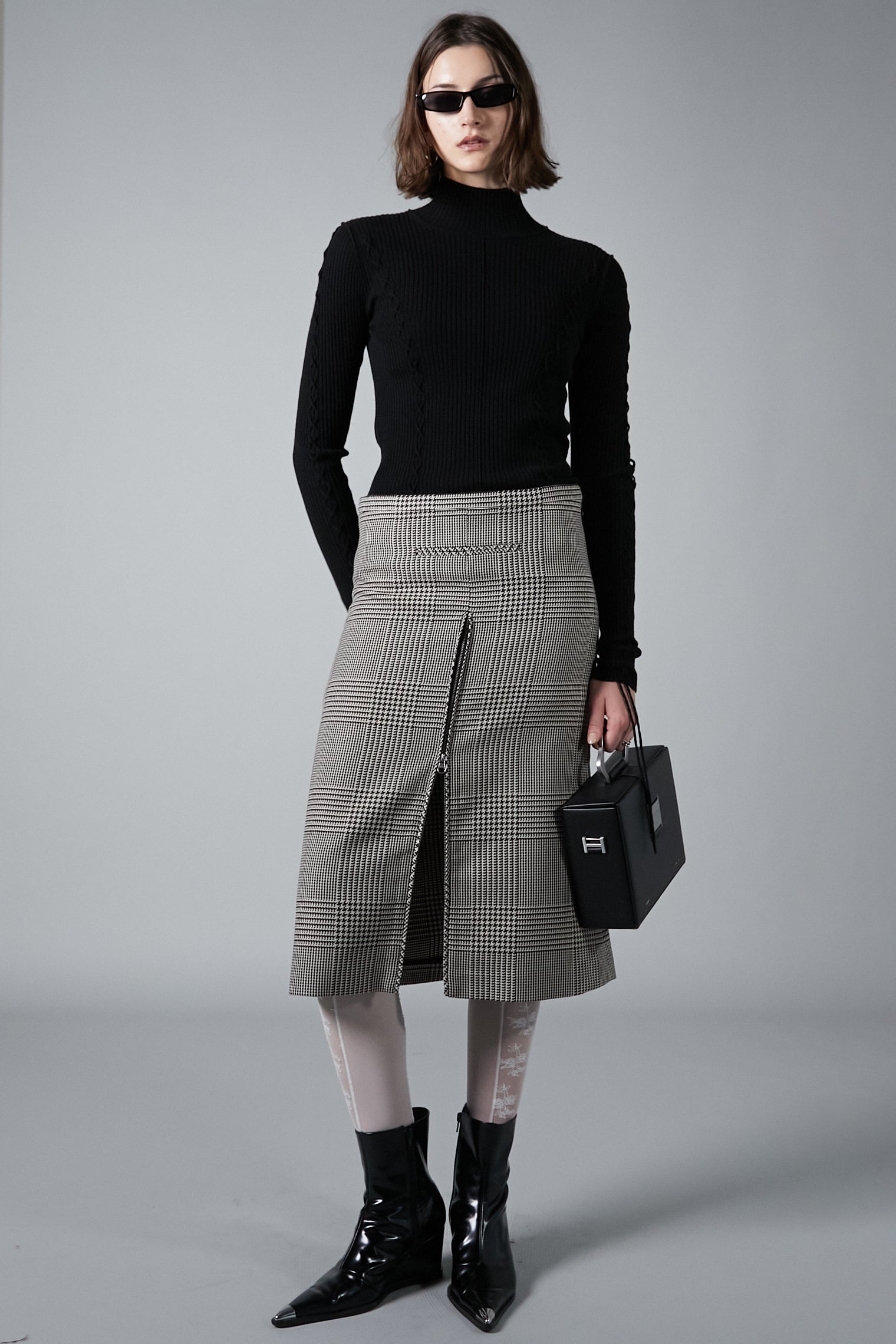 Zipped Prince Of Wales Skirt