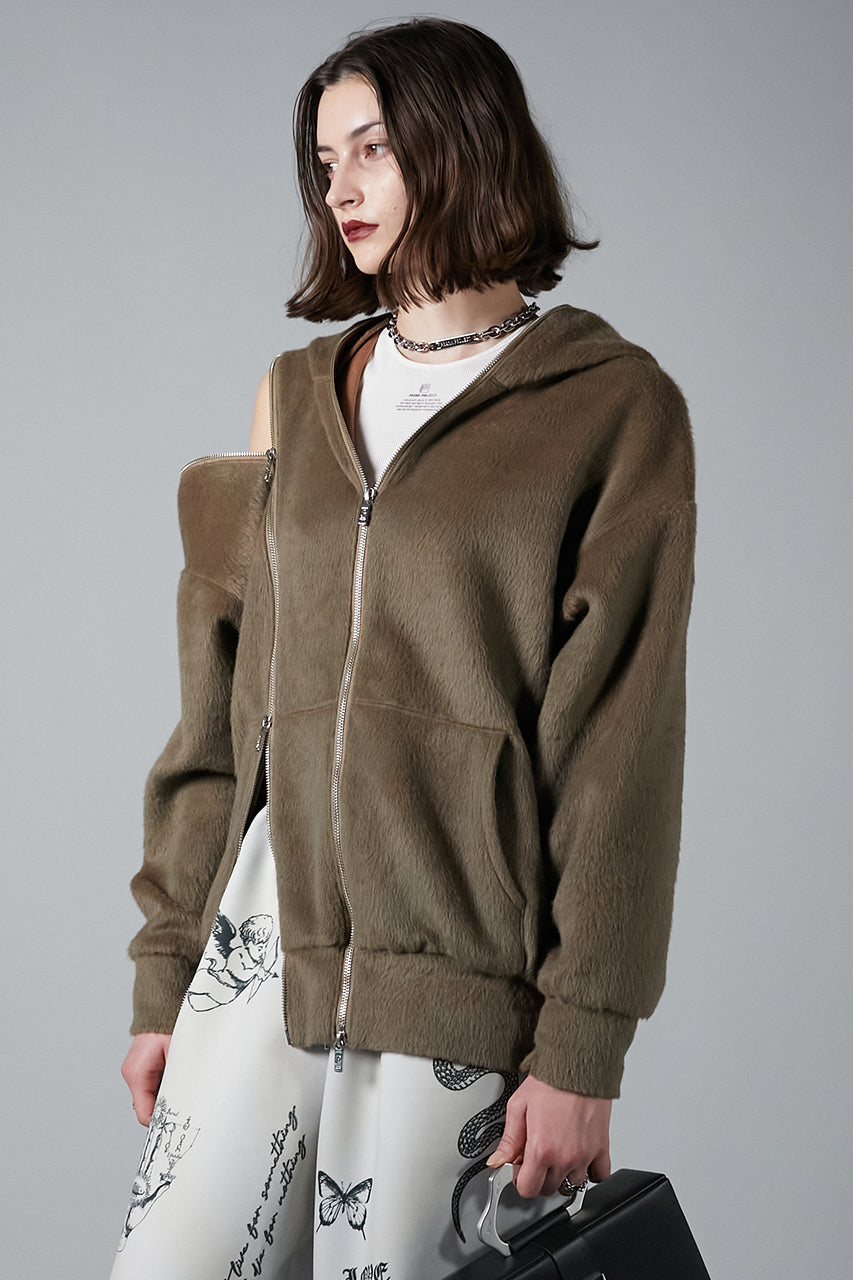 Double Zip Shaggy Hoodie