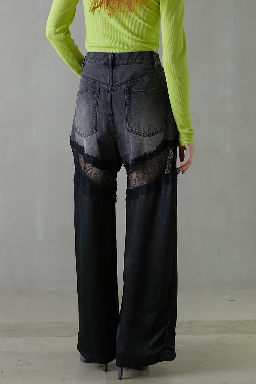 Denim Lace Blocking Pants