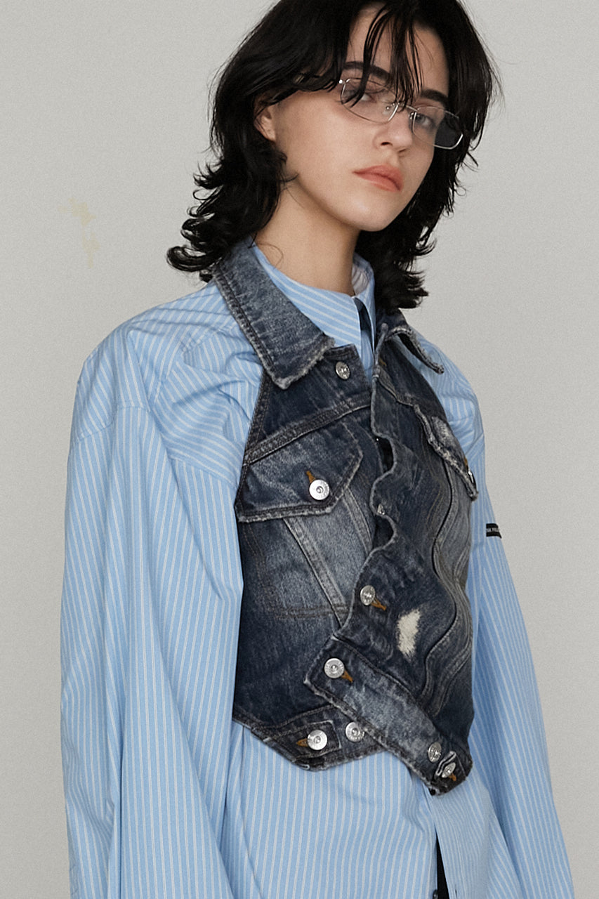 【25 SPRING PRE ORDER】Asymmetric Wrap Denim Vest