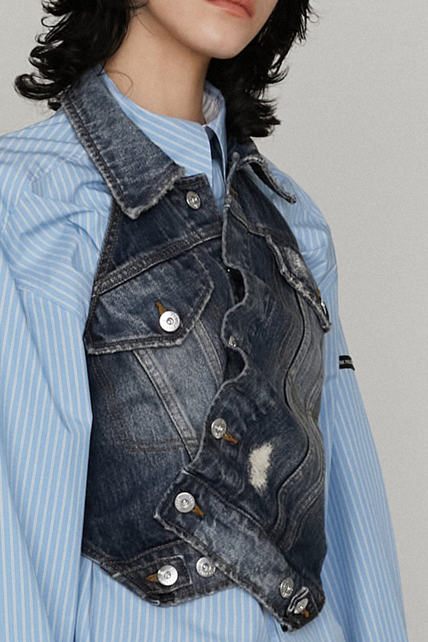 【25 SPRING PRE ORDER】Asymmetric Wrap Denim Vest