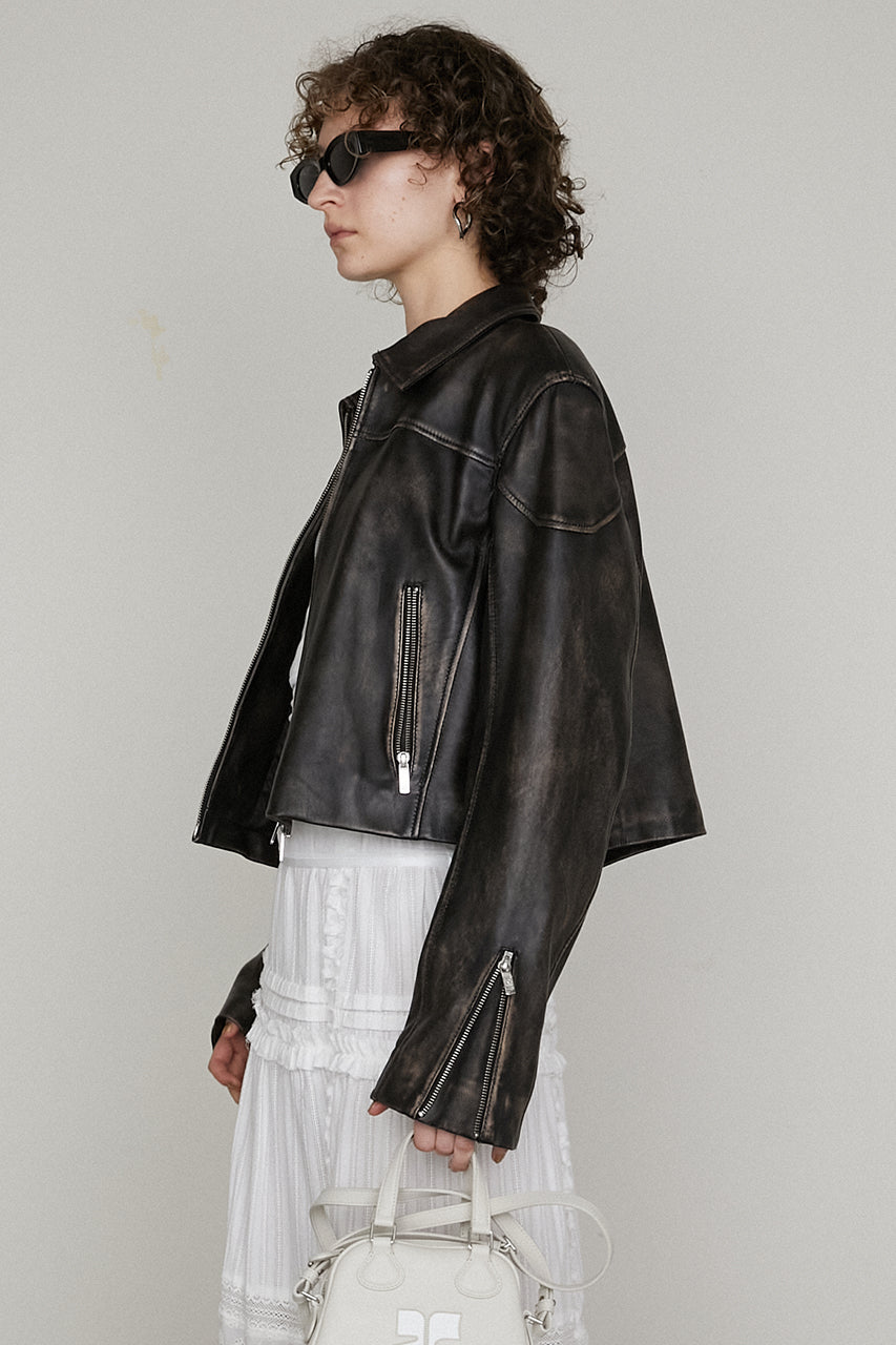 【25 SPRING PRE ORDER】Leather Cropped Moto Jacket