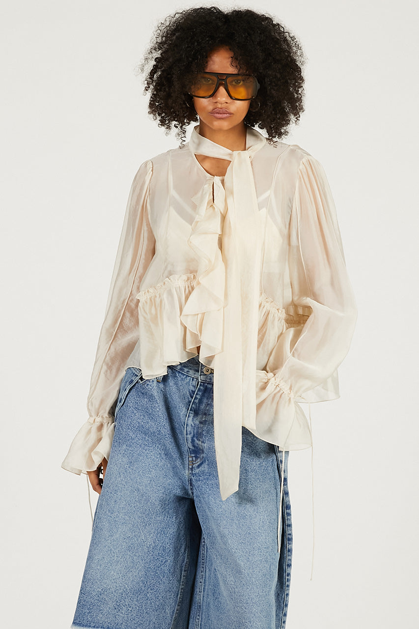 Ruffle Bow Tie Blouse - 2026 SPRING