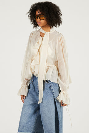 Ruffle Bow Tie Blouse - 2026 SPRING