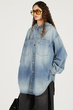Denim Hooded Shirt - 2026 SPRING