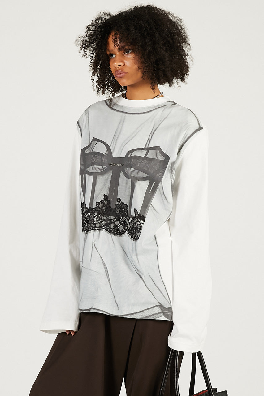 Tulle Bustier Print Long Tee - 2026 SPRING