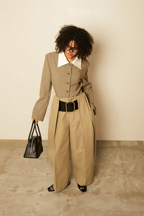 High-Waist Belted Tuck Pants - 2026 SPRING