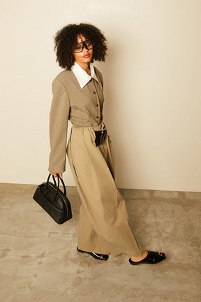 High-Waist Belted Tuck Pants - 2026 SPRING