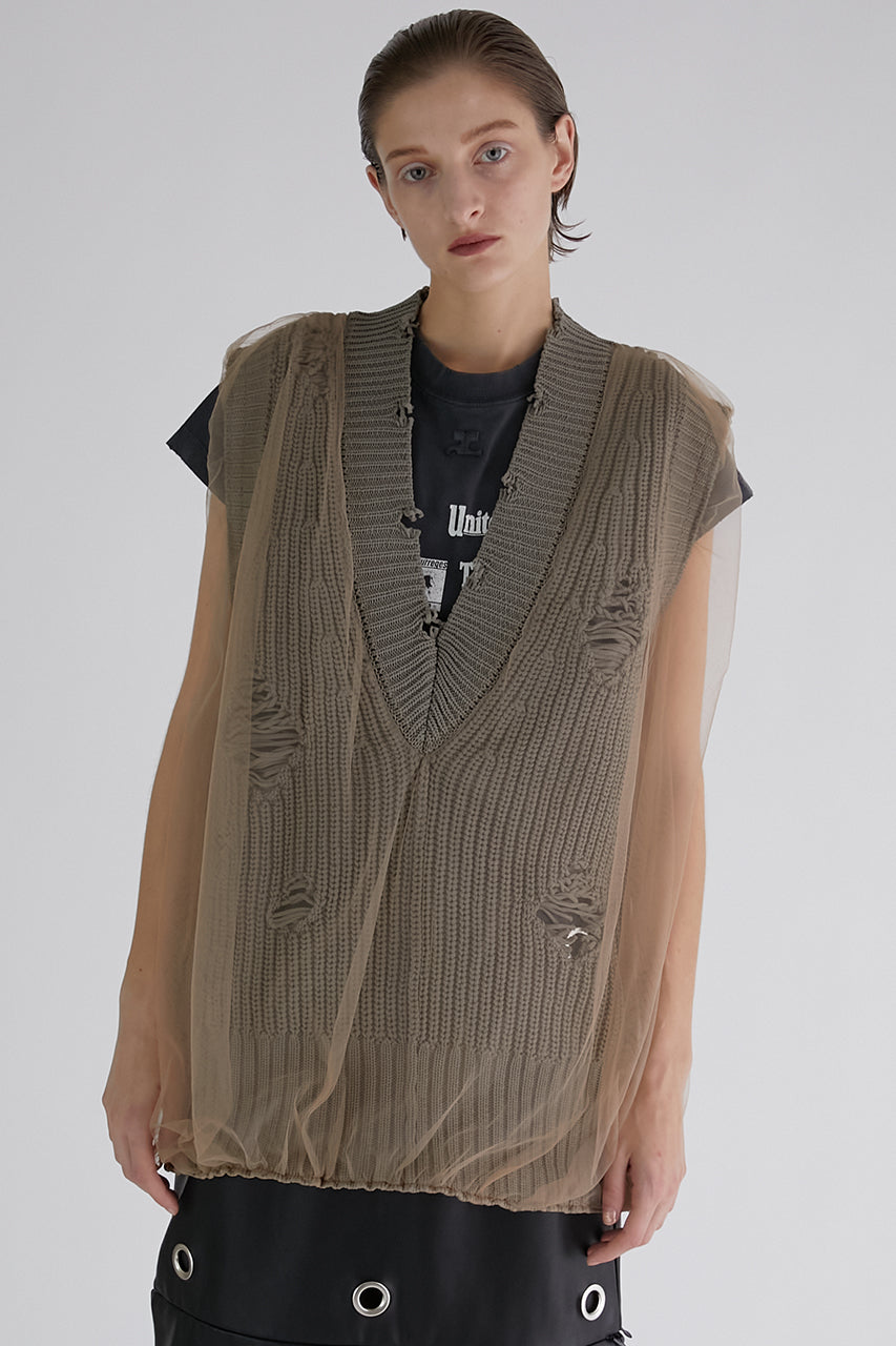 【SALE】Tulle Gathered Crushed Knit Vest