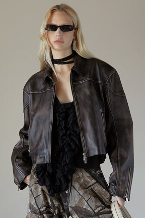 Leather Cropped Moto Jacket