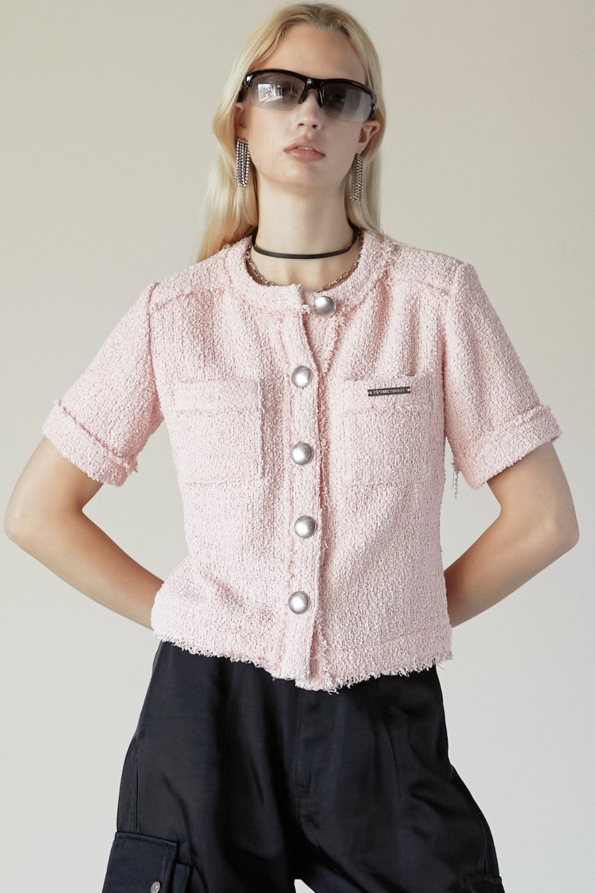若者に人気のブランド Half-Sleeve Tweed Top トップス