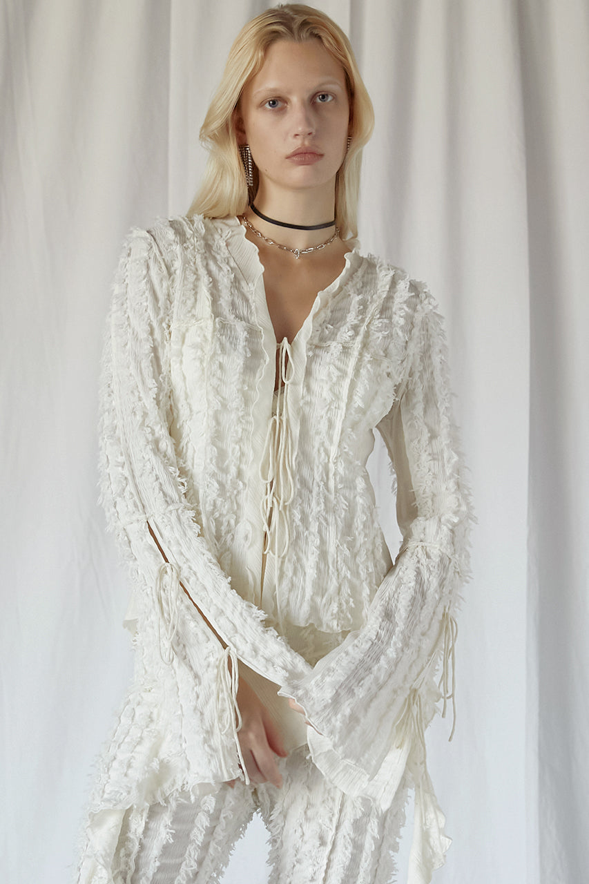 【25 SPRING PRE ORDER】Fringe Jacquard Frill Cardigan