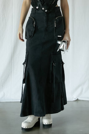 【25 SPRING PRE ORDER】Pocket Denim Semi Flare Skirt