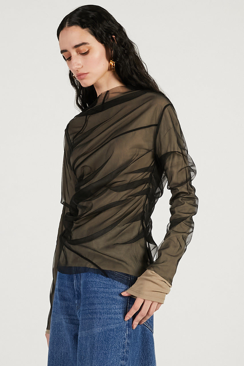 Tulle Layered Drape Top - 2026 SPRING