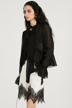 Ruffle Bow Tie Blouse - 2026 SPRING