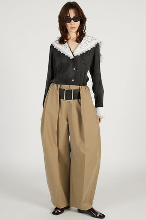 High-Waist Belted Tuck Pants - 2026 SPRING
