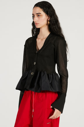 Sheer Combine Peplum Cardigan - 2026 SPRING