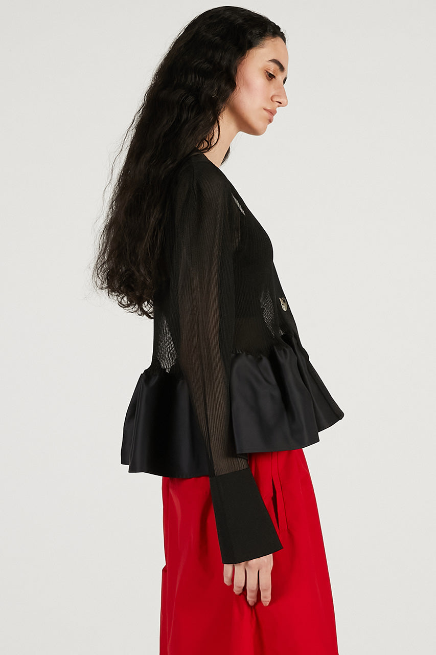 Sheer Combine Peplum Cardigan - 2026 SPRING