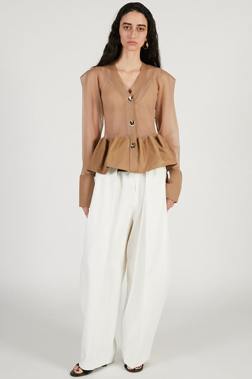 Sheer Combine Peplum Cardigan - 2026 SPRING