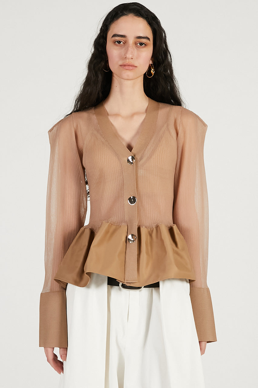 Sheer Combine Peplum Cardigan - 2026 SPRING
