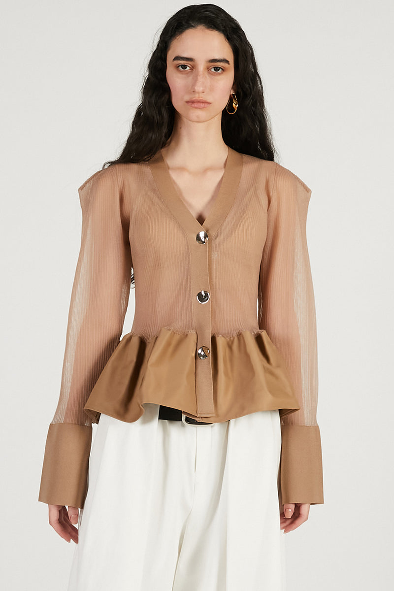 Sheer Combine Peplum Cardigan - 2026 SPRING