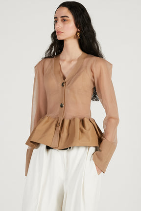 Sheer Combine Peplum Cardigan - 2026 SPRING