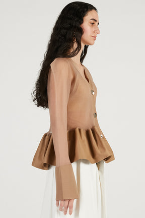 Sheer Combine Peplum Cardigan - 2026 SPRING