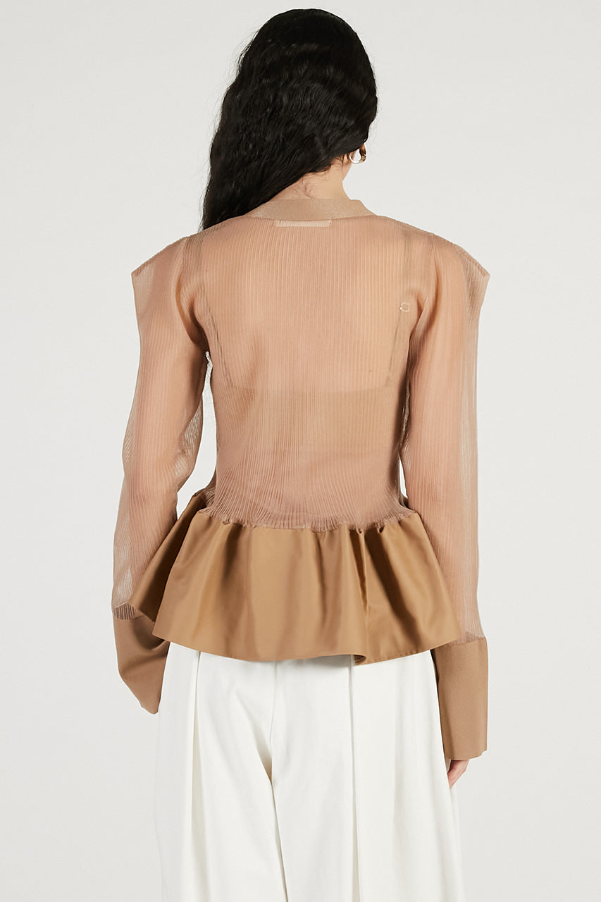 Sheer Combine Peplum Cardigan - 2026 SPRING