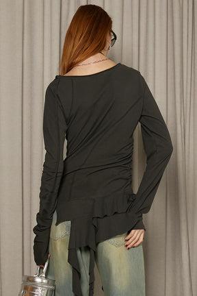 【25 SPRING PRE ORDER】Ruffled Hem Asymmetric Top