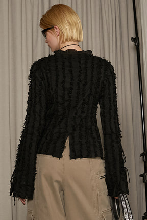 【25 SPRING PRE ORDER】Fringe Jacquard Frill Cardigan