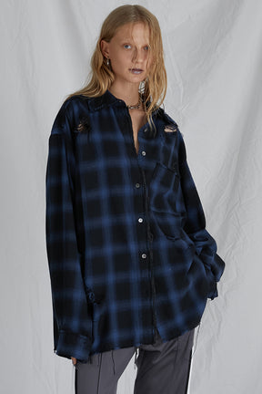 Ombre Check Damaged Shirt