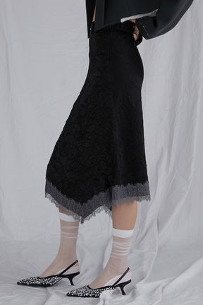 Washed Satin Lace Trim Skirt