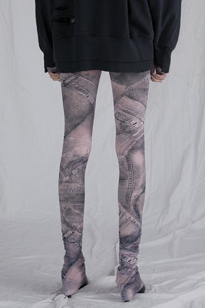 Denim Printed Skirt Layered Leggings