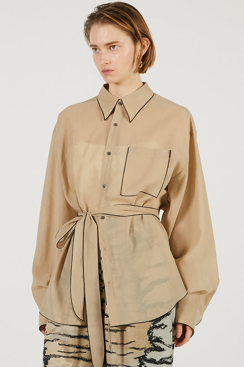 Contrast Trim Sheer Shirt - 2026 SPRING