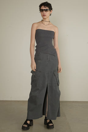 【25 SPRING PRE ORDER】Washed Cargo Pocket Maxi Skirt