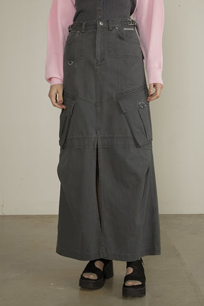 【25 SPRING PRE ORDER】Washed Cargo Pocket Maxi Skirt