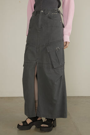 【25 SPRING PRE ORDER】Washed Cargo Pocket Maxi Skirt