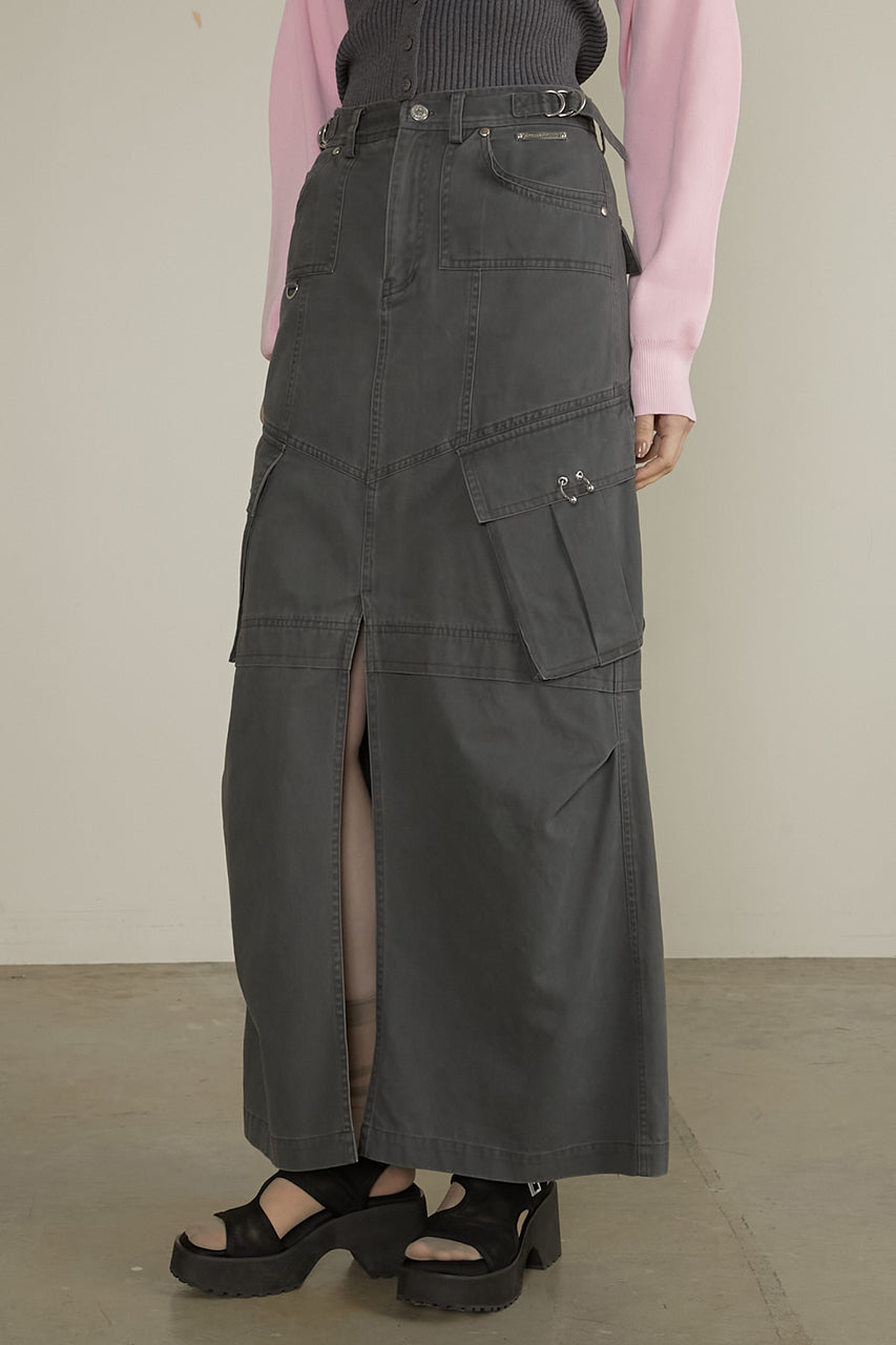 【25 SPRING PRE ORDER】Washed Cargo Pocket Maxi Skirt