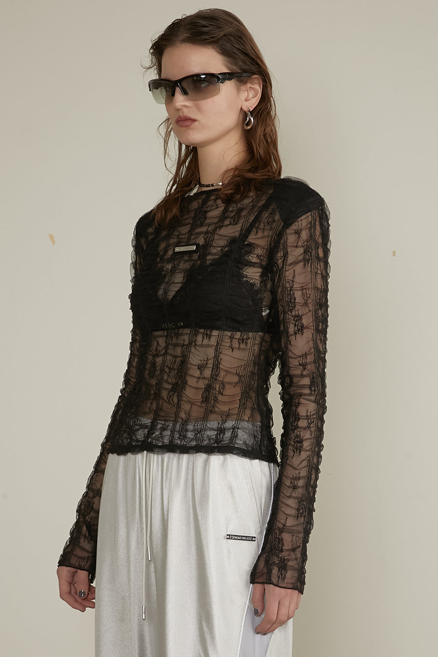 【25 SPRING PRE ORDER】Shirred Layered Tulle Top