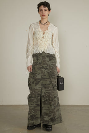 【25 SPRING PRE ORDER】Washed Cargo Pocket Maxi Skirt