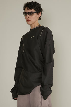 【25 SPRING PRE ORDER】Asymmetric Draped Zip Top